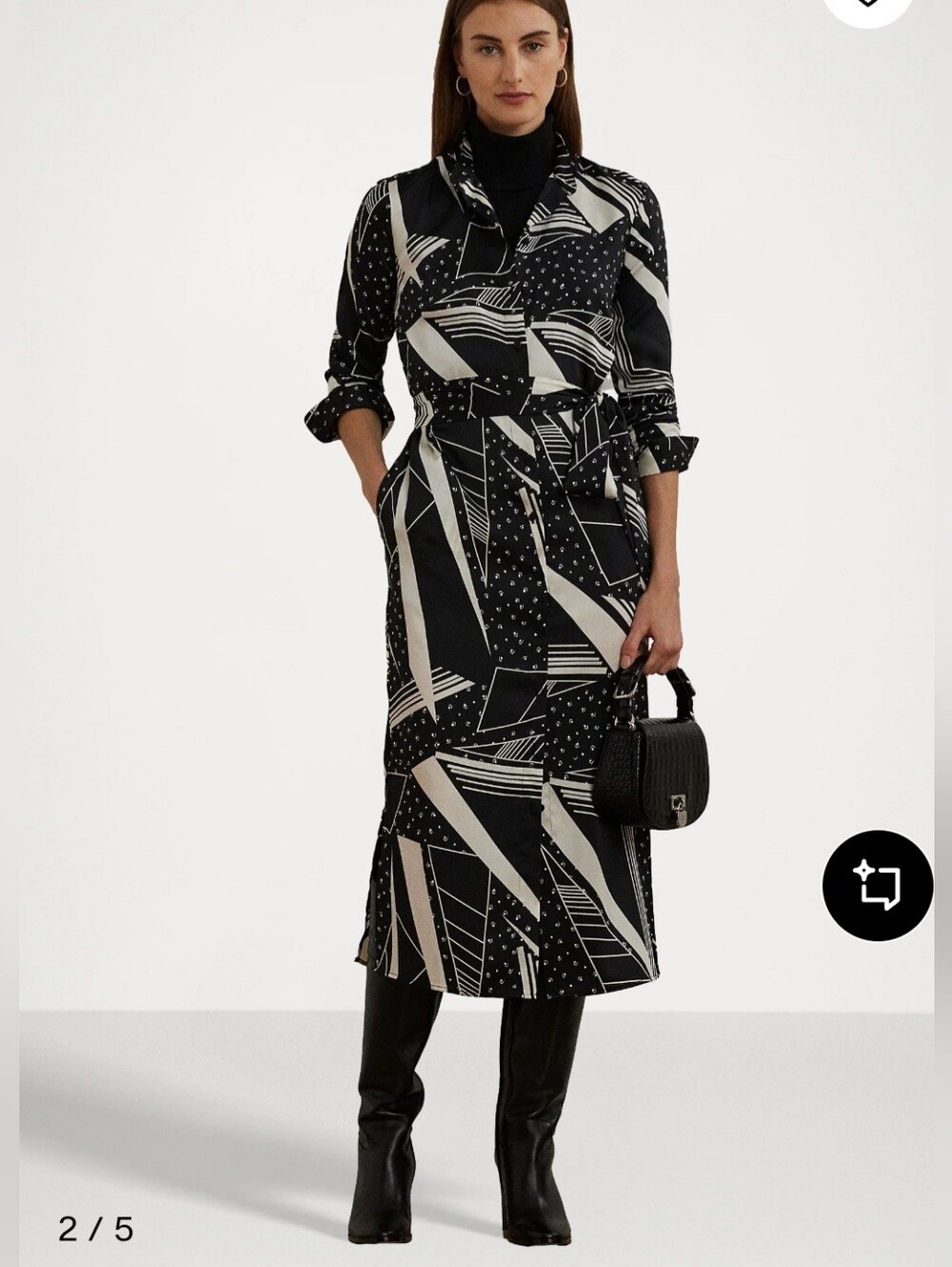 Lauren Ralph Lauren NWT Geometric Shirt Dress Midi LongSleeve Belted Pockets 12